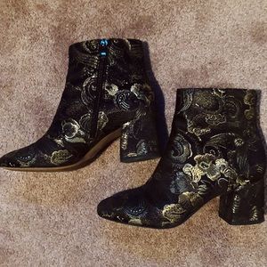 Franco Sarto Black & Metallic Gold Floral Boots
